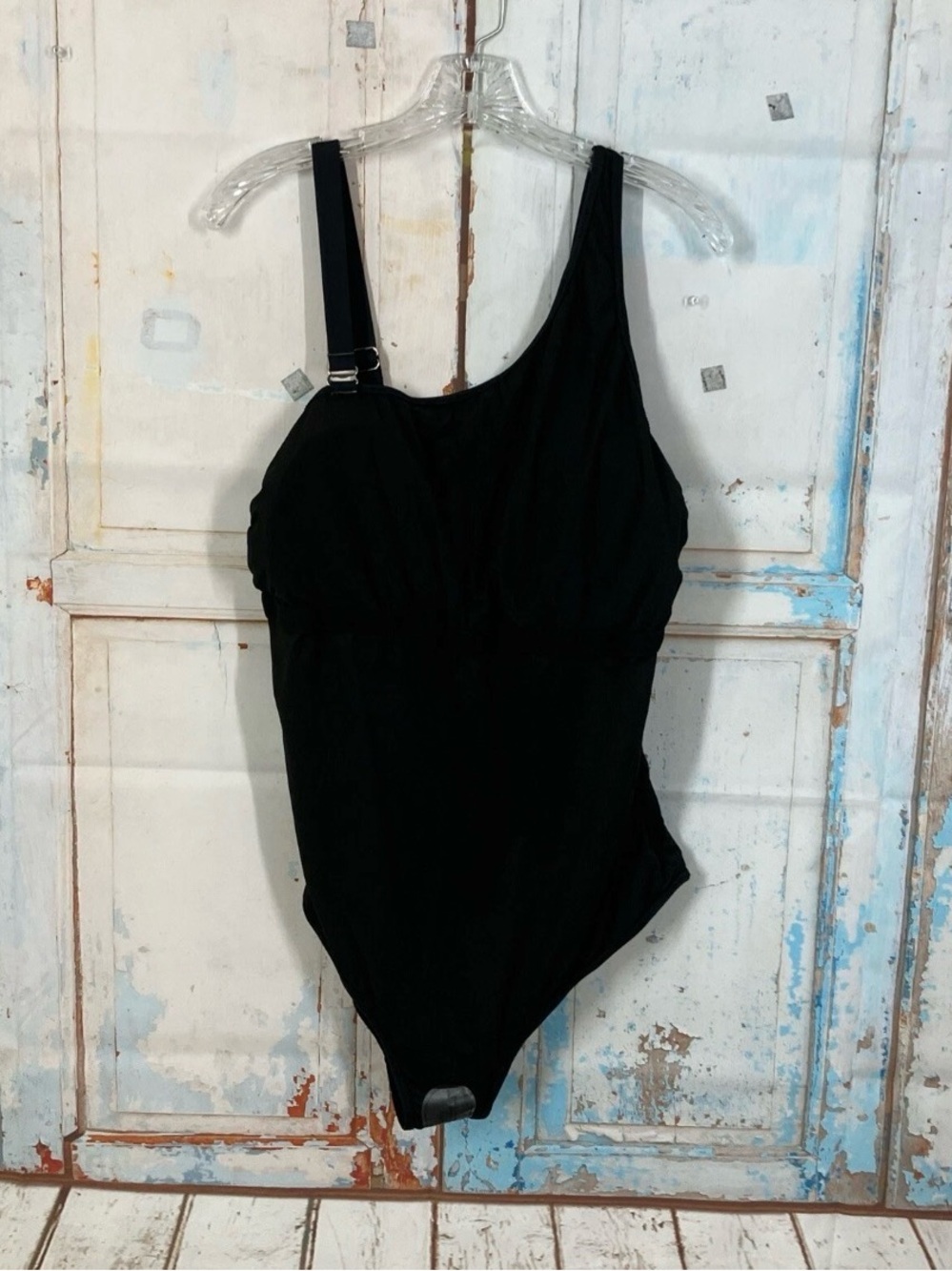 Aqua Eve Ruched Side 1 Piece Swimsuit Black Size 20W Adjustable Straps
